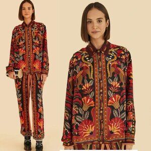 Farm Rio Red Nature Beauty Scarf Shirt